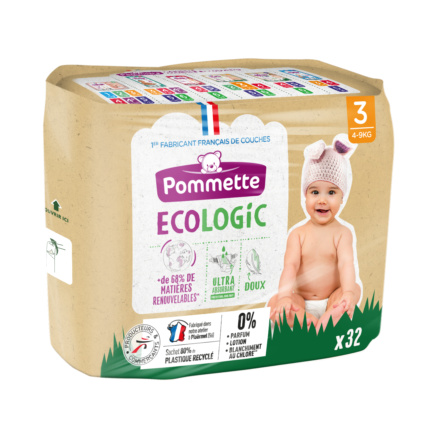Couches bébécouches écologiques taille 2 (3-6kg) carton de 180 -  bébécouches ecologiques